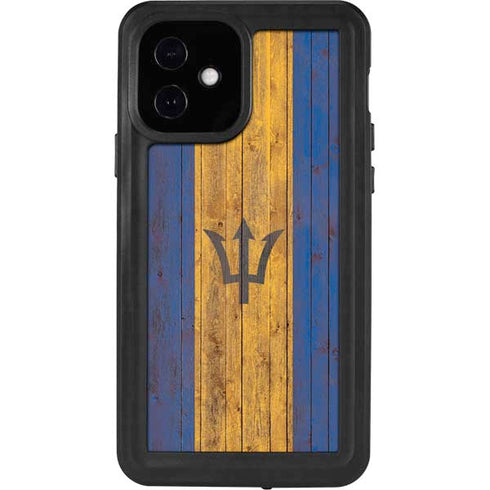 Barbados Flag Dark Wood iPhone 12 Waterproof Case